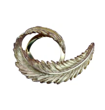 Feather Scarf Clip Vintage Gold Tone XIIX Swirl Curved Brushed Made in USA 2inch