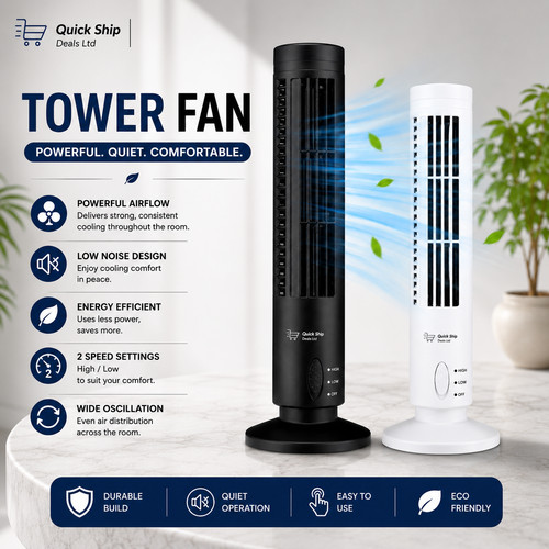 Tower Fan 12" Status Free Standing Air Cooling 2 Speed Oscillating DAMAGED BOX