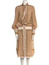 ZIMMERMANN- 1 (AU 10/US 6)-SCARF PRINT SILK BLEND NEUTRAL MIDI DOT SHIRT DRESS