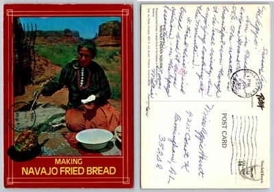 Navajo Woman Making Fried Bread Monument Valley Postcard 1986 Posted