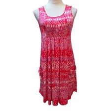 Calvin Klein Pink Purple Abstract Print Empire Waist Pocket Dress Womens Sz S