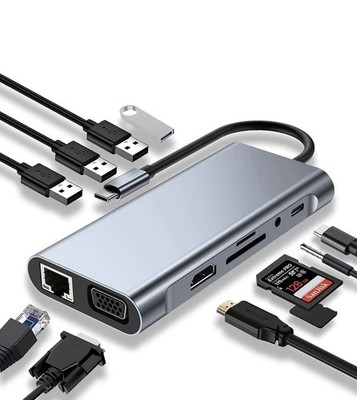 USB C HUB, Dockingstation, 11-in-1 USB C Adapter mit 4K-HDMI, VGA, USB 3.0 LAN