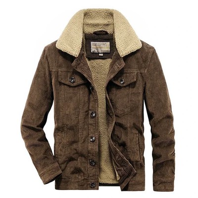 Fur Collar Winter Fleece Lined Corduroy Jacket Men Parka Coats Loose Windproof W