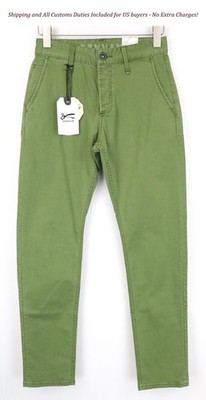 DENHAM Tokyo Men's Trousers W27/L32 Drop Carrot Fit Green Cotton Stretch Casual