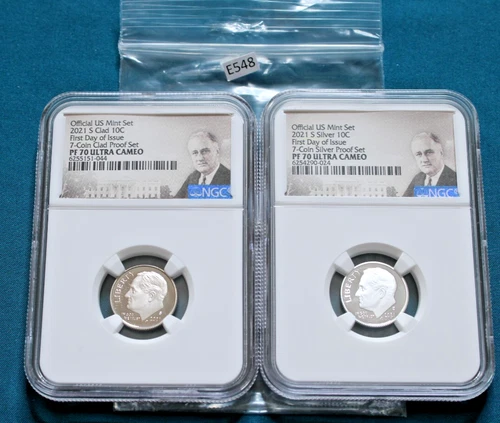 2021 NGC PF70 PROOF SILVER ROOSEVELT DIME SET!  SILVER AND CLAD! 2 COINS!  E548