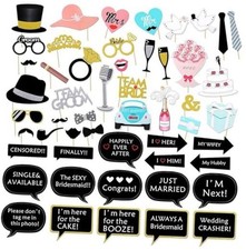 52pcs Wedding Photo Booth Props, Fun Photoshoot Selfie Accessories,