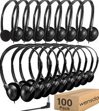 Bulk Headphones 100 Pack for Classroom School Kids, Wholeslae Wired Durable E...