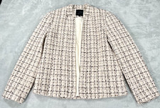 Mina Self Womens Open Front Tweed Plaid Blazer Jacket Beige Grid Size M
