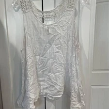 Womens XL White Linen/lace Top
