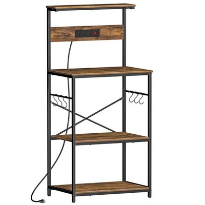 Kitchen Bakers Rack with Power Outlet,4-Tier Coffee Stand with 6 S Hooks,Adju...