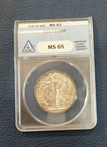 1947 D ANACS MS 65 Walking Liberty Half Dollar 50 Cent