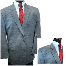 Jos A Bank Silk Wool Cashmere Blue Gold Windowpane Suit Jacket Sport Coat Blazer