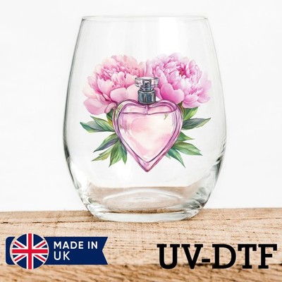 Parfum mit Pfingstrose 8 Stück UV DTF Aufkleber - Glas Laptop Becher Tasse jn998
