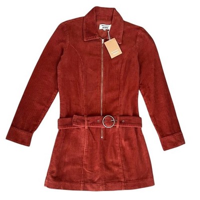 Reformation Women s Nini Corduroy Oxide Rust Red Orange Long Sleeve Mini Dress