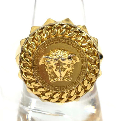 Versace Medusa Head Curb Chain Gold Tone Ring Size 23 / US 10 with Case Used