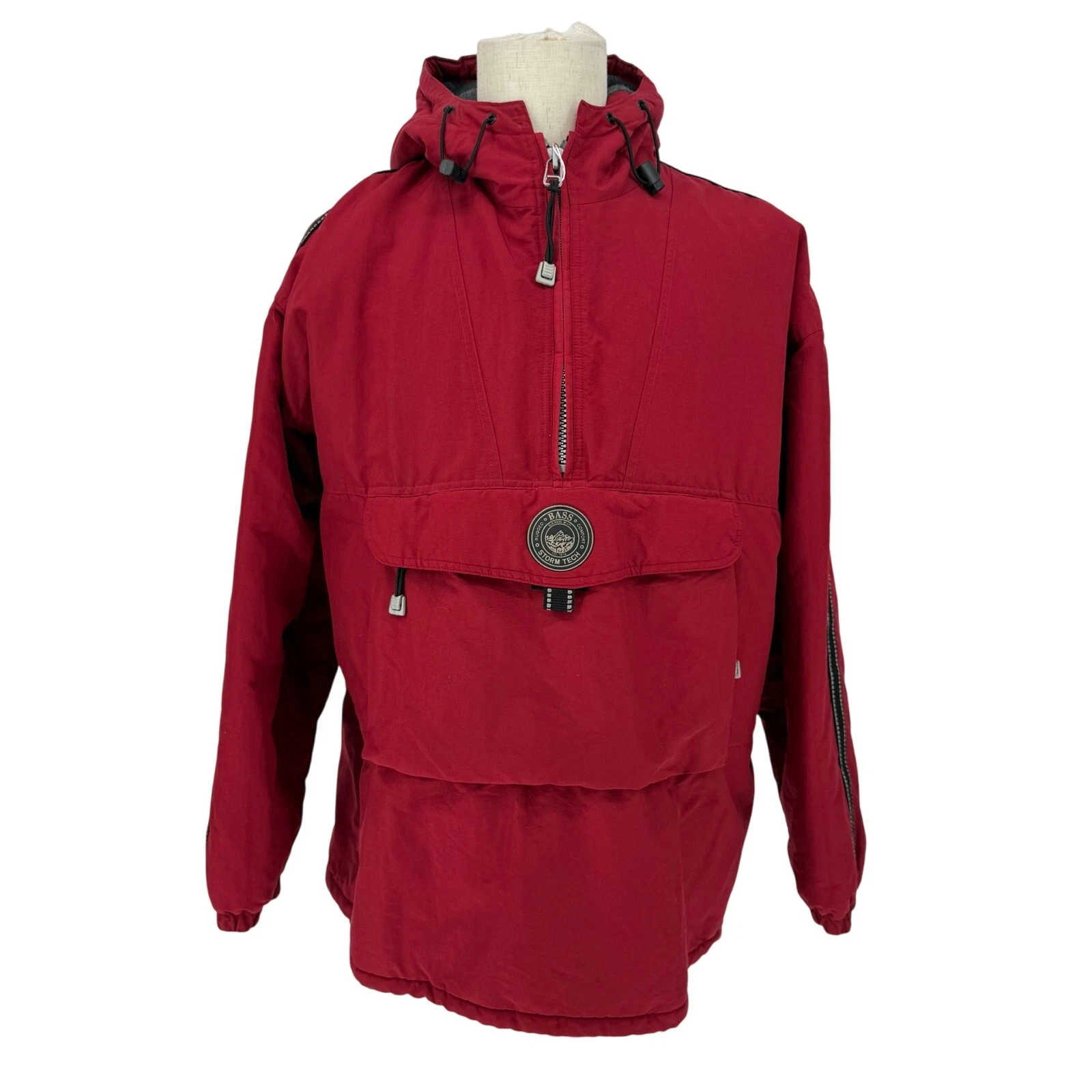 Vintage 1990s GH Bass & Co Red Pullover Quarter Zip Puffer Utility Jacket Mens M