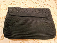 Vintage Genuine CORDE BLACK CLOTH HANDBAG CLUTCH 1940s--EVENING SIZE