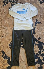 Puma Boys Long Sleeve Shirt  Athletic Pants Black Grey Blue Outfit - Size 8