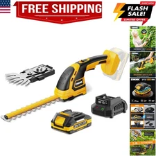 21V Cordless Hedge Trimmer & Grass Shears 2-in-1 Handheld Small Electric Bush...