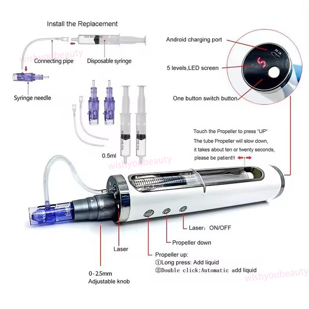 Micro Pen Mesotherapy Gun With 10Pcs 42Pins Replacement Needles Cartridges Tips