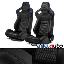 2x Blue Edge Pvcblack Carbon Fiber Leather Reclinable Racing Seats Wsilders
