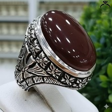 Artistic Red Yemeni Aqeeq Ring 925 Sterling Silver Unique Ring