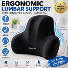 Ergonomic Seat Cushion Memory Foam Lumbar Back Support Black Office For Posture