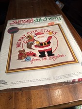 Vintage 1980 Sunset Stitchery 2046 Merry Christmas Santa Needlework Kit Sealed