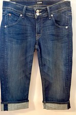 Hudson Women's Cuffed Hem Bermuda Shorts Size 27 Dark Wash Flap Pockets Y2K
