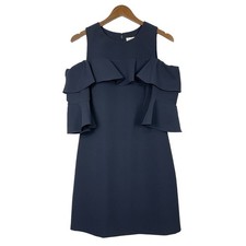 Eliza J. 6 Women's Navy Blue Cold Shoulder Ruffle Bell Sleeve Knee Length Dress