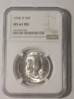1948 D Franklin Half Dollar NGC Graded MS64 FBL