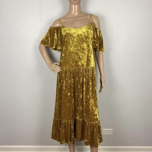 NEW REBECCA MINKOFF COLD-SHOULDER VELVET MIDI DRESS XS - Picture 2 of 11