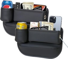 2 Pack Car Seat Gap Filler Organizer with Cup Holder   Premium PU Leather Black