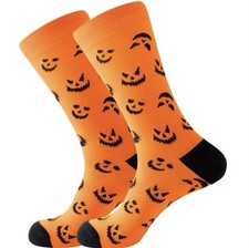 Unisex Mid-Calf Crew Socks Halloween Orange Black Jack O Lantern New