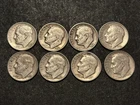8- Roosevelt Dimes D, 1950, 51, 53, 54, 56, 57, 58, 59, Circulated 90% Silver