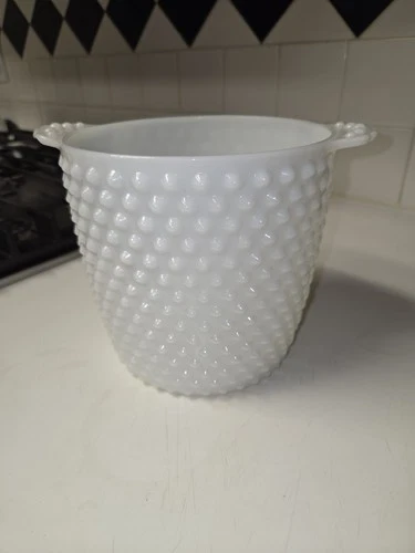 Vintage Anchor Hocking Milk Glass Hobnail Ice Bucket or Planter/Vase
