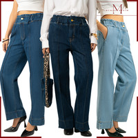 Women’s Full Elastic Waist Straight Leg Jeans – Regular Fit Denim Pull-On Pants