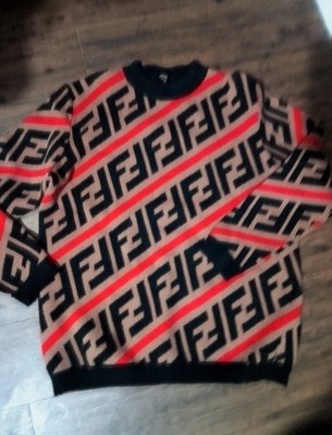 Fendi Sweatshirt Zucca Monogram Diagonal FF Brown and Red size L