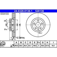 Bremsscheibe ATE 24.0328-0136.1 (2 Stk.) FüR Peugeot CitroëN Fiat Lancia 807 C8
