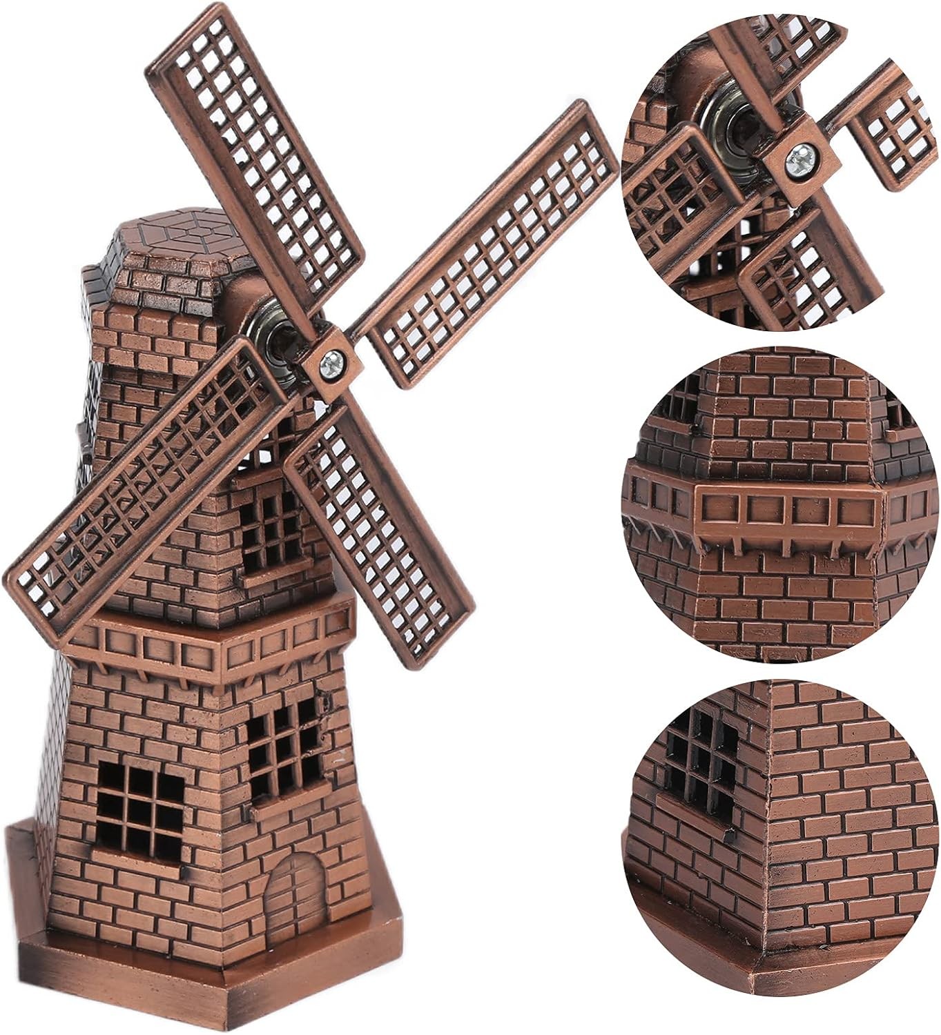 Yosoo Health Gear Windmill Ornament Retro Red Bronze Statues, Mini Windmill Stat
