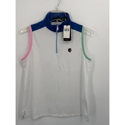 RLX Ralph Lauren Golf Top Damen L weiß ärmellos 1/4 Zip Colorblock Mock Neck - Bild 1 von 4