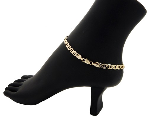 4mm MARINER ANCHOR LINK CHAIN QUALITY TOBILLLET BRAZALETE 14K ITALIA CHAPADO EN ORO - Imagen 4 de 5