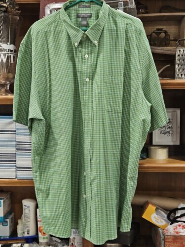 Saddlebred (3XLT) Green/white/yellow plaid buttondown-Wrinkle Free S/S Shirt - Picture 1 of 5