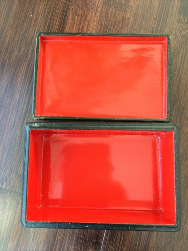 Scatola portagioie vintage stile russo Mstyora miniatura lacca alberi di fiume scena invernale - Foto 3 di 10