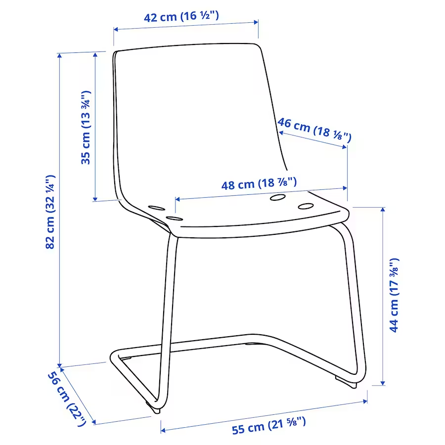 IKEA TOBIAS Chair Transparent Blue Grey Chrome-Plated Frame