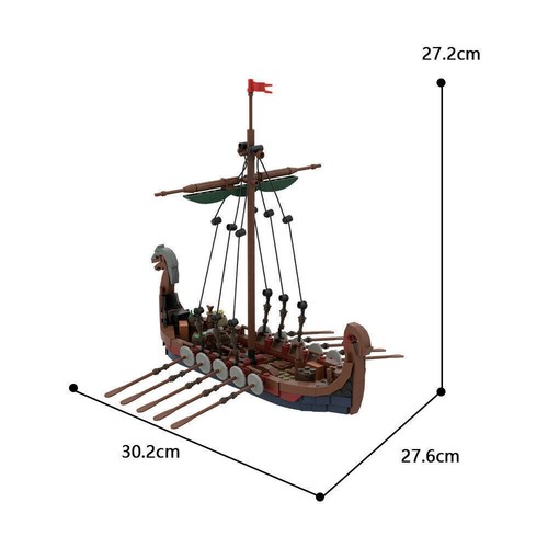 Viking Longship MOC Building Blocks Set, Ship Boat Model Educational Bricks Toy - Picture 8 of 10