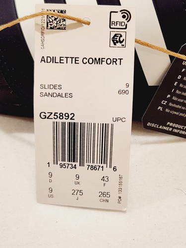 Adidas Adilette Comfort Slides in Black And White - Size 9 - Picture 6 of 7