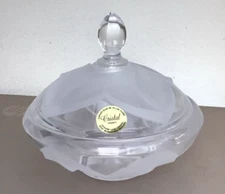 New Vintage 1980’s CRISTAL FRANCE GARANTI Covered Candy Dish Clear and Frosted