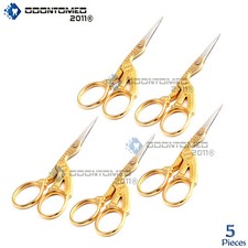ODM 5 Pcs Stork Embroidery 3 1/2'' Scissors Gold - Plated Handle