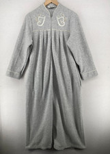 MISS ELAINE Nightgown S Fleece Pleated 1/4 Zip Robe House Coat Popover Gray